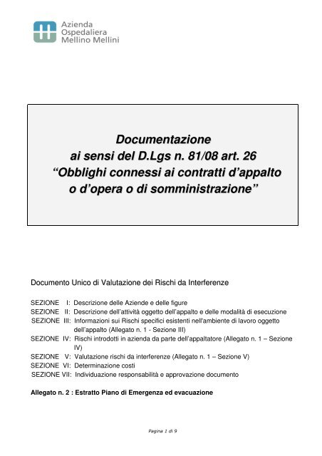 Documentazione ai sensi del D.Lgs n. 81/08 art. 26 - Azienda ...