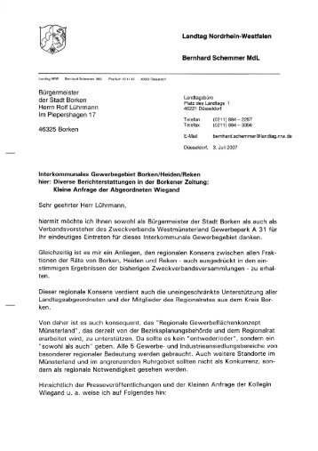 Brief Bernhard Schemmer  (MdL, CDU)