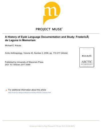 A History of Eyak Language Documentation and Study: FredericÃ ...