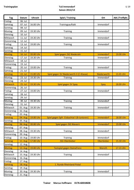 Trainingsplan - TUS Immendorf 1899