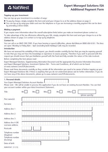 ISA Additional Payment Form (PDF, 248KB) - NatWest