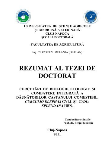 REZUMAT AL TEZEI DE DOCTORAT - USAMV Cluj-Napoca