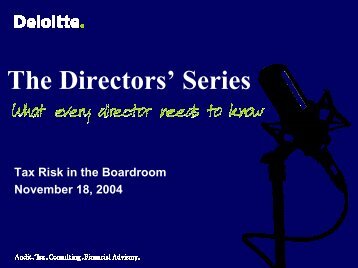 Tax Risk in the Boardroom - Deloitte & Touche Canada