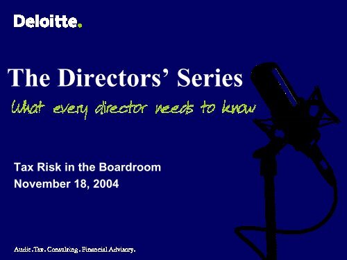 Tax Risk in the Boardroom - Deloitte & Touche Canada