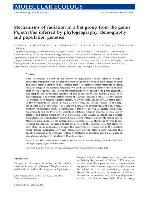 Mechanisms of radiation in a bat group from the genus Pipistrellus ...