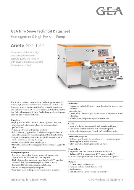 GEA Niro Soavi Ariete NS5132 Tech Sheets ENG Rev05 2012