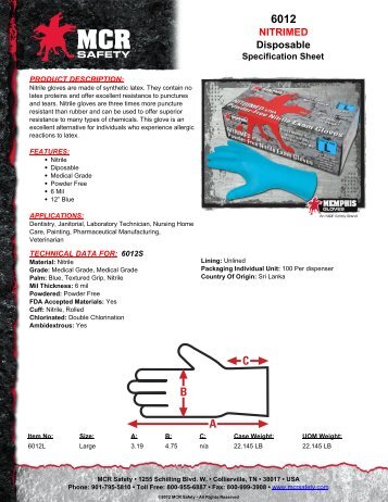 Glove Specification Sheet For Item #6012S - Training - MCR Safety