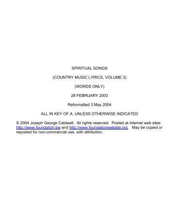 SPIRITUAL SONGS (COUNTRY MUSIC LYRICS, VOLUME 3 ...