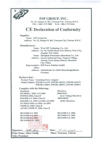 CE Conformity Declaration GEV225 AC DC Power Supply