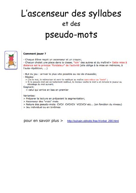 L'ascenseur des syllabes pseudo-mots - Instit90 - Free