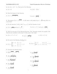 MATHEMATICS 1571 Final Examination Review Problems 1. Let f(x ...