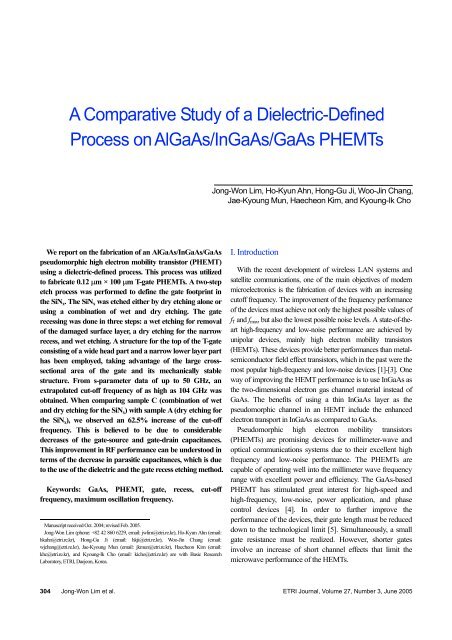 A Comparative Study of a Dielectric-Defined Process ... - ETRI Journal