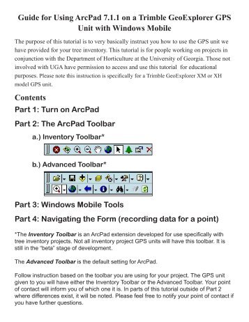 Guide for Using ArcPad 7.1.1 on a Trimble GeoExplorer GPS Unit ...