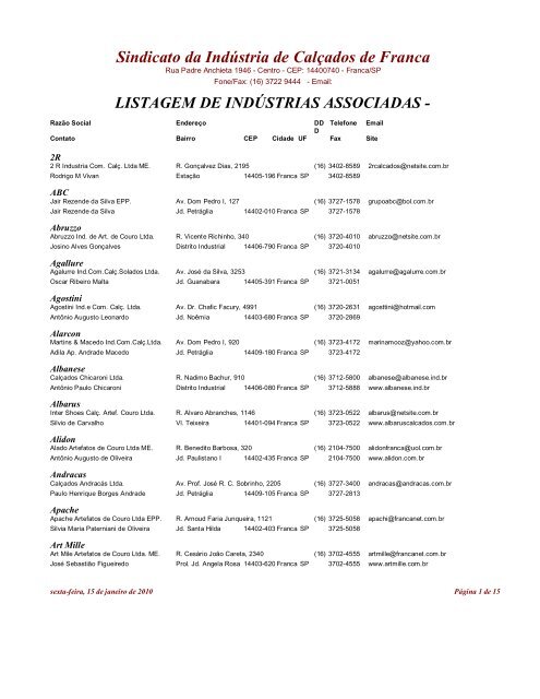 listagem de indÃƒÂºstrias associadas - Sindifranca