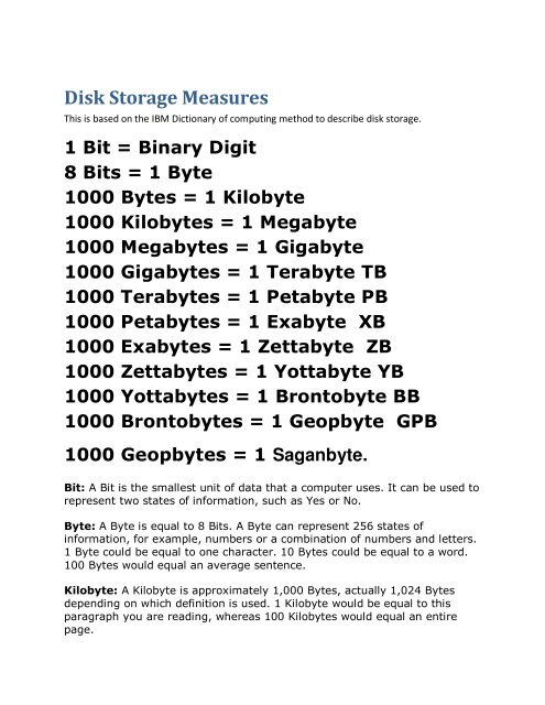 Disk Storage Measures