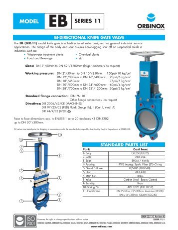 Orbinox Series 11 Knife Gate Valve - RM Headlee