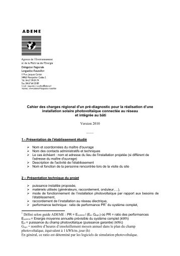 Cahier des charges pour un prÃ©-diagnostic ... - ALE-Montpellier