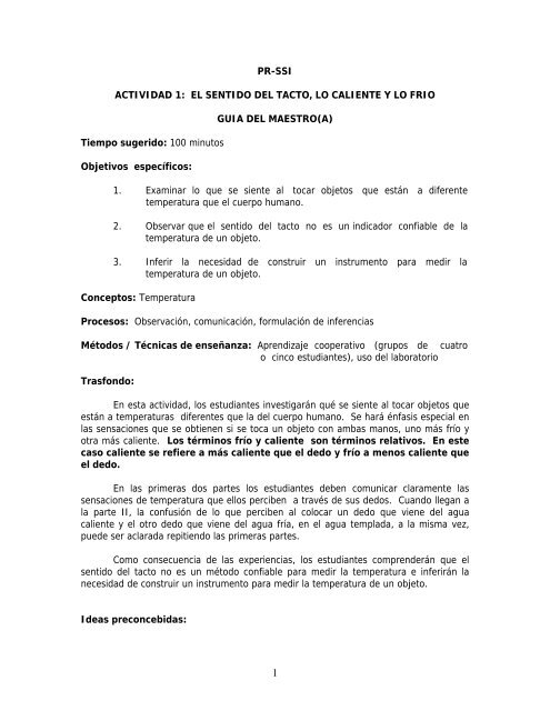 PR-SSI ACTIVIDAD 1: EL SENTIDO DEL TACTO, LO ... - Alacima