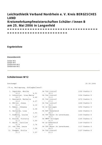 Leichtathletik Verband Nordrhein e. V. Kreis BERGISCHES LAND ...