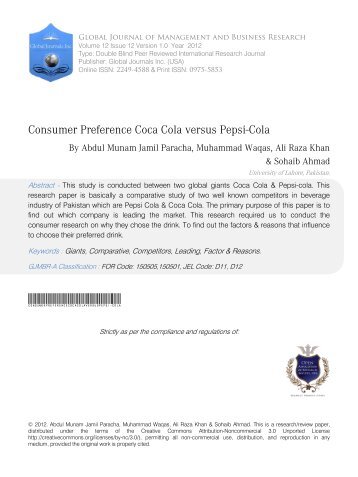 coca cola vs pepsi consumer preference Read this essay on coca cola vs pepsi christoper gilchrist bus 508 7/28/2013 coca cola and pepsi marketing are a consumer products company operating in highly competitive markets consumer preferences could change for many reasons. coca cola vs pepsi consumer preference Read this essay on coca cola vs pepsi christoper gilchrist bus 508 7/28/2013 coca cola and pepsi marketing are a consumer products company operating in highly competitive markets consumer preferences could change for many reasons.