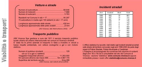 Numeri e Statistiche della nostra cittÃ  - Comune di Vicenza