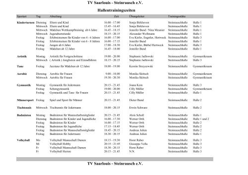 TV Saarlouis - Steinrausch e.V. Hallentrainingszeiten TV Saarlouis ...