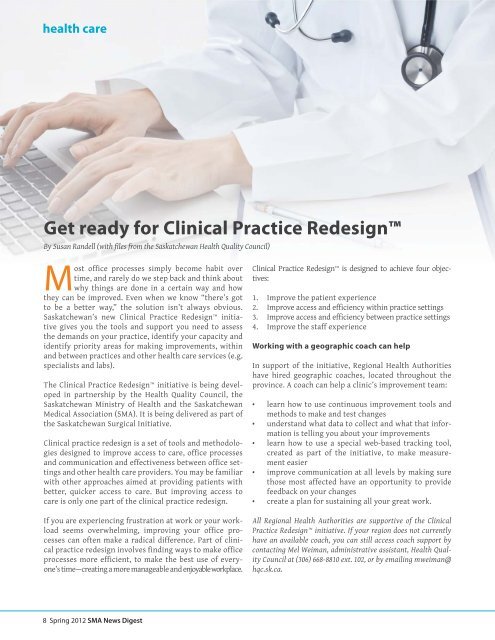 Get ready for Clinical Practice Redesign - Saskatchewan Medical ...