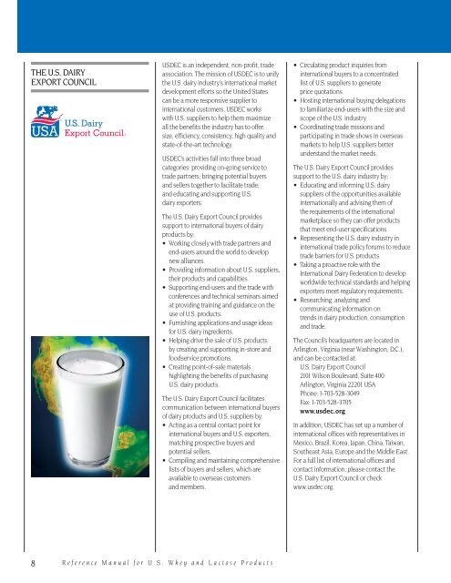 REFERENCE MANUAL FOR U.S. WHEY AND LACTOSE PRODUCTS