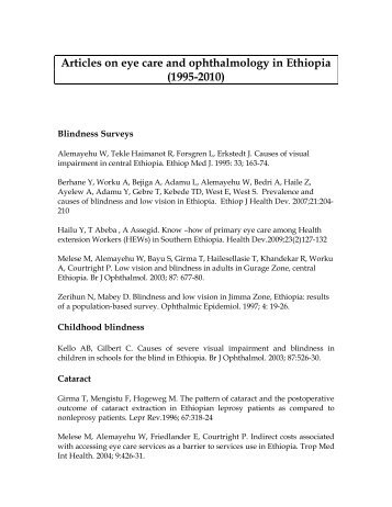 Articles on eye care and ophthalmology in Ethiopia (1995-2010)