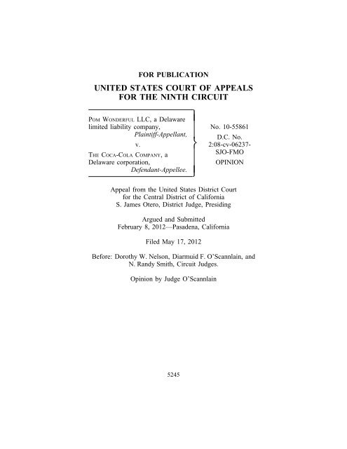 Pom Wonderful v. Coca Cola Court of Appeals 9th Circuit U.S