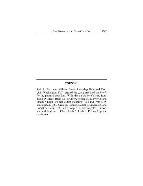 Pom Wonderful v. Coca-Cola - Court of Appeals - 9th Circuit - U.S. ...