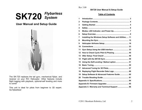 SK720 Flybarless System - User Manual - Skookum Robotics
