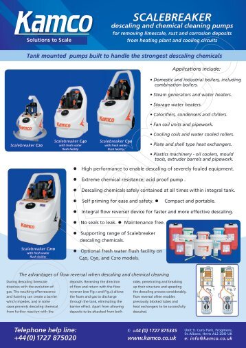 Scalebreaker Descaling Pump Range data sheet - Kamco