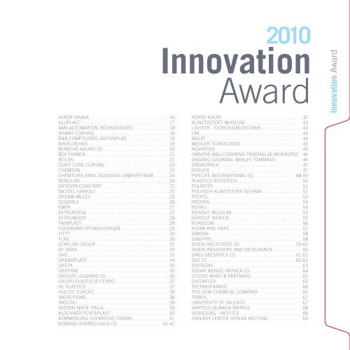 SOLVIN AWARD FOR PVC INNOVATION 2010