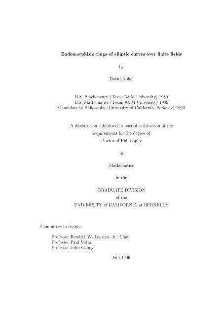 Endomorphism rings of elliptic curves over finite fields by David Kohel