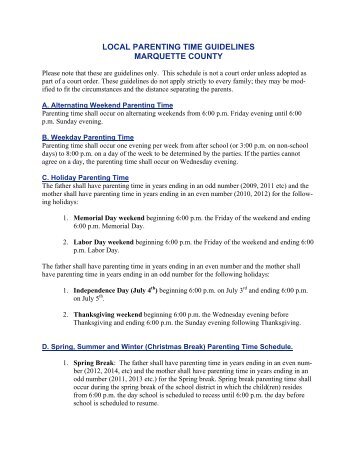 LOCAL PARENTING TIME GUIDELINES MARQUETTE COUNTY
