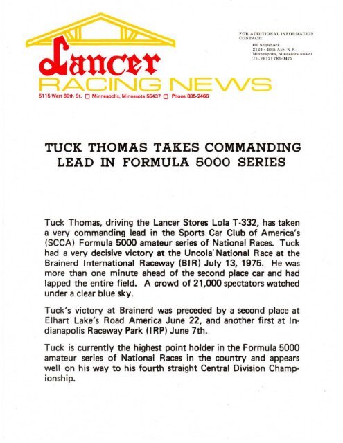 TUCK THOMAS - My Formula 5000