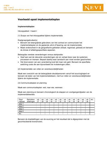 Voorbeeld opzet implementatieplan - Nevi