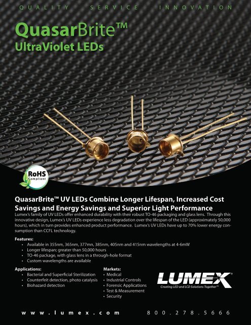 QuasarBriteâ¢ UV family of LED technologies - Lumex