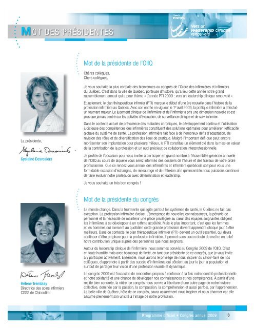Programme officiel - Ordre des infirmiÃ¨res et des infirmiers du QuÃ©bec