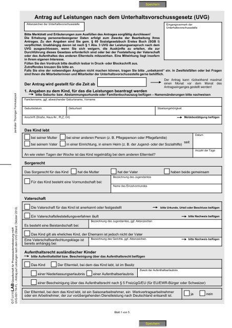Antrag auf Leistungen nach dem Unterhaltsvorschussgesetz (UVG)