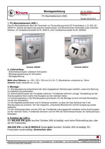 Montageanleitung - KRUSE Sicherheitssysteme