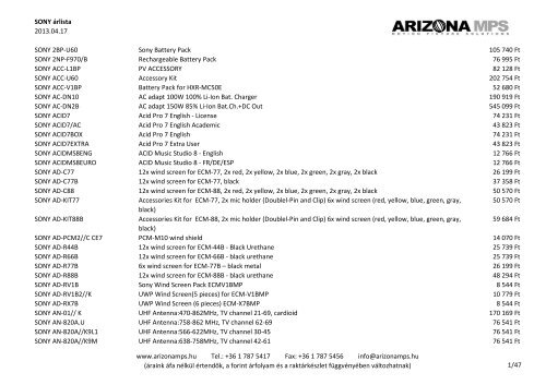 Sony Ã¡rlista - Arizona MPS