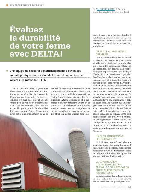 Évaluez la durabilité de votre ferme avec DELTA! - Fédération des ...