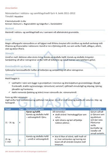 Námsáætlun í náttúru- og samfélagsfræði fyrir 4. bekk 2011-2012 ...