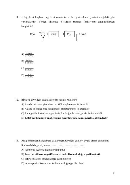 yegem elektronik ve haberleÅme mÃ¼hendisliÄi sÄ±nav sorularÄ±