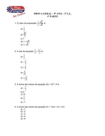 PROVA GERAL 9º ANO 3ª U.L. 1ª PARTE