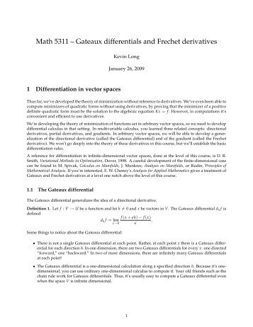 Math 5311 â Gateaux differentials and Frechet derivatives