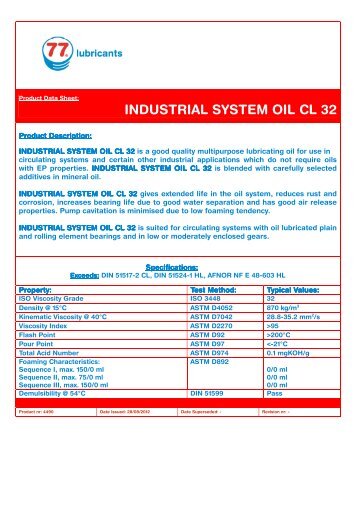 4490 INDUSTRIAL SYSTEM OIL CL 32 - 77 Lubricants