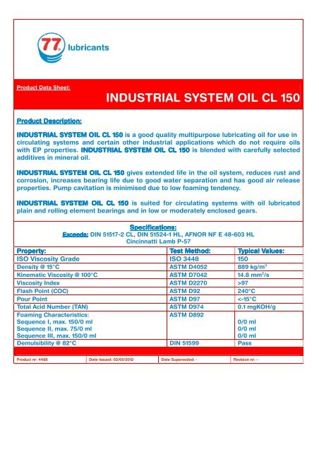 4488 INDUSTRIAL SYSTEM OIL CL 150 - 77 Lubricants